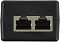Фото-6 PoE-инжектор Cudy POE200, крупный план торца с двумя портами RJ45; над портами маркировка IN и OUT; чёрный корпус, металлическое экранирование портов; на белом фоне; важно для правильного подключения кабелей Ethernet.