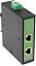 Фото-14 PoE-инжектор DIGMA DNP90W48GDXM, вид спереди под углом: чёрный металлический корпус, зелёная фронтальная панель с двумя портами RJ‑45 «DATA IN» и «DATA OUT + PoE», сверху клеммный разъём; на белом фоне для понимания подключений на странице товара.