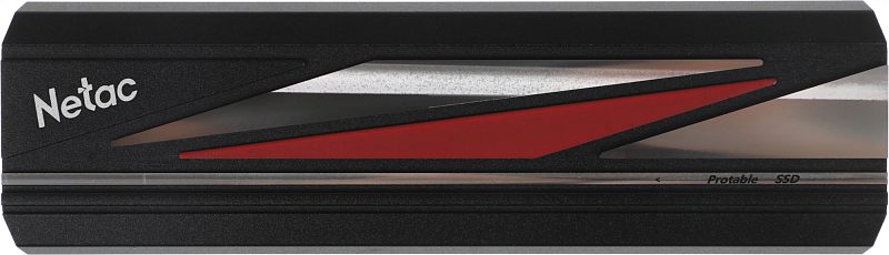 Фото-1 Внешний SSD Netac ZX20L 512GB, вид сбоку: чёрный корпус с белой вставкой и красным треугольным элементом, надписи Netac и «Portable SSD», белый фон — показывает внешний вид модели для страницы товара.