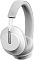 Фото-7 Наушники A4Tech Bloody MH390 White, вид спереди на обе чашки; видны круглые внешние крышки, металлические вставки крепления и перфорация микрофона в нижней части каждой чашки; изображение помогает странице товара показать симметрию и внешний дизайн модели.