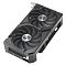 Фото-4 Видеокарта ASUS Radeon RX 9060 Dual 8GB, вид сверху с противоположного торца; показаны два вентилятора, торцевая часть радиатора и кожух с боковой надписью Radeon, корпус чёрный; изображение раскрывает профиль карты и конструкцию охлаждения для карточки товара.