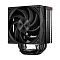 Фото-3 Кулер PCCooler RZ500 BK, фронтальный вид: чёрный вентилятор с крупными лопастями и центральным логотипом, за ним видны рёбра радиатора; важно для оценки площади обдува и компоновки кулера на CPU.