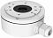 Фото-1 Монтажная коробка Hikvision DS-1280ZJ-XS, вид спереди под углом. На фото белый цилиндрический корпус из алюминиевого сплава с круглой верхней площадкой, центральным кабельным отверстием, крепёжными отверстиями и боковым гермовводом. Для страницы товара важно, потому что фото показывает форму корпуса и точки подключения для камер видеонаблюдения.