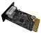 Фото-1 SNMP-карта Smartwatt UPS SNMP Mini Card 3, общий вид под углом: чёрная лицевая планка, экранированный модуль Ethernet со стикером, на плате видны микросхемы, разъёмы и держатель батарейки-таблетки; на белом фоне; важно для страницы, чтобы показать конструкцию модуля сетевого управления ИБП.