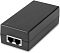 Фото-6 PoE‑инжектор DIGMA DNP65W52GTXP, вид спереди‑сбоку на белом фоне; чёрный прямоугольный корпус, на торце два порта RJ45 в светлой рамке; важно для визуальной идентификации разъёмов подключения Ethernet/PoE.