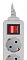 Фото-6 Сетевой фильтр PC Pet AP01006-3-G, крупный план верхней части корпуса; красный выключатель в чёрной рамке, первая розетка и кабельный ввод, светло-серый корпус.