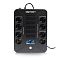 Фото-1 ИБП SmartWatt Safe Pro LCD 600, вид спереди: чёрный корпус brick, восемь розеток Schuko в двух вертикальных рядах, центральная вентиляционная решётка, небольшой LCD-дисплей и круглая кнопка питания снизу. Для страницы товара это важно, потому что фото показывает число розеток и фронтальную компоновку корпуса.