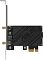 Фото-6 PCIe Wi‑Fi адаптер ASUS PCE‑BE92BT &mdash; вид сбоку: радиатор сверху, разъём PCIe снизу и монтажная планка слева; показывает, как плата устанавливается в слот ПК.