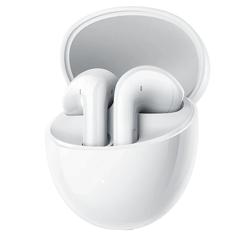 Фото-1 Беспроводные наушники Honor CHOICE Earbuds X5, белые, открытый зарядный кейс спереди. На фото видны два вкладыша с короткими ножками, овальный белый кейс и световой индикатор на передней панели, что важно для страницы товара как изображение комплекта TWS-наушников.
