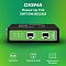 Фото-6 PoE‑инжектор Digma DNP30W48GDXM, рекламно‑информационное изображение товара. На зелёном фоне показан фронтальный вид устройства и подписи 802.3af/at, PoE Out до 30 Вт и крепление на DIN‑рейку. Изображение раскрывает ключевые особенности устройства на странице товара PoE‑инжектора.