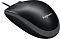 Фото-2 Проводная мышь Logitech B100, вид сверху под углом; чёрный корпус с серой окантовкой по боковой линии, подключённый кабель и центральное колесо прокрутки; фото показывает форму корпуса и фирменную маркировку на странице товара.