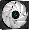 Фото-8 Вентилятор DeepCool (для AG400 BK ARGB), вид спереди: белые лопасти и чёрная квадратная рамка, логотип в центре. Белый фон — изображение для идентификации вентилятора в комплекте системы охлаждения CPU.