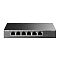 Фото-2 Коммутатор TP-Link TL-SF1006P, фронтальный вид. На фото 6 портов RJ-45, зона PoE для части портов, индикаторы Power и PoE Max справа, металлический корпус тёмно-серого цвета. Изображение помогает оценить компоновку портов в карточке товара.