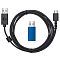 Фото-2 Гарнитура Logitech G435 981-001065, кабель USB‑A — USB Type‑C и USB‑адаптер крупным планом. Видны чёрный кабель, синий USB‑приёмник и разъём USB Type‑C. Фото важно для страницы товара, так как показывает комплектные аксессуары для зарядки и подключения.