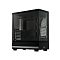Фото-1 Корпус PCCooler C3 Q500 BK, вид спереди слева; чёрный корпус с изогнутыми стеклянными панелями спереди и сбоку, нижней декоративной полосой с сетчатой вставкой и логотипом на фронтальной части; изображение показывает внешний дизайн и обзор внутреннего пространства.