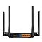 Фото-2 Wi-Fi роутер TP-Link Archer C6, вид сзади: разъём питания, синий WAN-порт и четыре оранжевых LAN-порта, рядом кнопки управления, четыре антенны по краям; на белом фоне, чтобы показать подключения и элементы управления на странице товара.