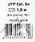 Фото-3 Патч-корд Premier UTP Cat 5e PP12 1,5 м, красный, крупный план товарной наклейки; видны обозначение UTP Cat. 5e, длина 1,5 м, вес 40 г, артикул PP12-1.5M/R и штрихкод; на белом фоне для карточки товара, важно для страницы товара, чтобы показать данные на упаковке.