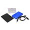 Фото-3 Внешний корпус для HDD 2.5" Gembird EE2-U2S-40P-B, комплект на белом фоне: синий корпус, USB‑кабель, чехол и лист инструкции — чтобы показать комплект поставки для установки диска и подключения.