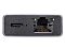 Фото-4 Порт-репликатор VCOM CU459, торец крупным планом: USB‑C слева, Ethernet RJ‑45 по центру, рядом окна индикаторов; серый корпус; на белом фоне, помогает уточнить расположение разъёмов и индикаторов.
