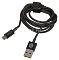 Фото-1 Кабель Deppa 72103 microUSB &mdash; USB Type-A 1,2 м, общий вид на светлом фоне: чёрный круглый кабель свернут кольцом, на витке липучка-фиксатор, видны прямые коннекторы USB-A и microUSB с логотипом deppa; фото показывает тип штекеров и внешний вид кабеля для страницы товара.