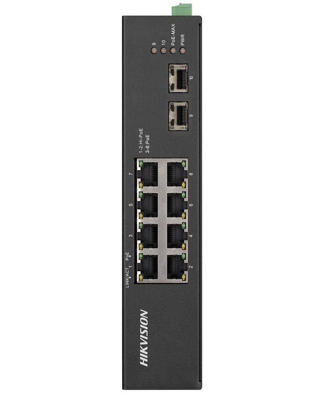 Фото Промышленный коммутатор HIKVISION DS-3T0510HP-E/HS 8-PoE Неуправляемый 10-ports, DS-3T0510HP-E/HS
