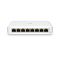 Фото-3 Коммутатор Ubiquiti USW Lite 8 PoE, фронтальный ракурс на белом фоне: белая лицевая панель, 8 портов RJ-45, справа вертикальная зона служебных обозначений, корпус низкопрофильный; фото помогает идентифицировать интерфейсы устройства.