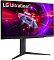 Фото-3 Монитор LG UltraGear 27GR83Q-B &mdash; вид спереди под другим углом; на экране та же заставка, матовые тонкие рамки; V‑образная подставка с двумя опорами, тёмный корпус на белом фоне; показывает внешний вид монитора при диагональном обзоре на странице товара.