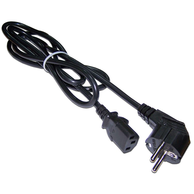 Фото-1 Кабель питания Lanmaster LAN-PP13-SHA-1.0-BK, Schuko ↔ IEC 320 C13, 1 м — общий вид: чёрный кабель с пластиковой стяжкой, видны вилка Schuko и прямой разъём IEC C13 с прямоугольным корпусом; важно для страницы товара, чтобы распознать типы коннекторов и их форму.