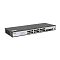 Фото-3 Коммутатор SNR S2989G-24TX-2AC, вид спереди слева под углом: 24 порта RJ45, индикаторы слева и вентиляционная решётка на боковине; на белом фоне для страницы товара, чтобы показать лицевую панель и левую сторону корпуса.
