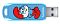 Фото-3 USB‑накопитель SanDisk Smurfs SDCZIS‑064G, вид сбоку/сверху: корпус с рисунком смурфика, разъём USB‑A справа, проушина слева; на белом фоне, чтобы увидеть форму и расположение элементов на странице товара.