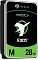 Фото-3 Жесткий диск Seagate Exos M ST28000NM003K 28 ТБ, вид спереди под углом слева; видна фирменная этикетка, серебристая рамка крышки и боковая стенка корпуса. Черный, зеленый, белый и серебристый цвет. Изображение для карточки товара, чтобы показать внешний вид диска с другого ракурса.