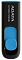Фото-2 USB‑накопитель ADATA UV128 512GB, вид сверху: чёрный корпус с вертикальной маркировкой и синим ползунком в центре, овальные края. Для страницы товара важно показать форму корпуса и органы управления выдвижным разъёмом.