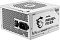 Фото-4 Блок питания MSI MAG A850GL PCIE5 White, задняя сторона под углом: вход IEC, тумблер питания, сотовая перфорация и боковая маркировка модели; белый корпус на светлом фоне для проверки сетевого подключения.