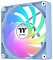 Фото-2 Корпусный вентилятор Thermaltake CT120 Sync Hydrangea CL-F200-PL12BU-A, вид спереди: многоцветная подсветка на лопастях, светло‑голубая рамка и белые вставки в углах крепления; показывает внешний вид вентилятора для корпуса ПК.