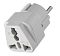 Фото-2 Переходник GoPower UK/US/CN &mdash; Schuko CEE 7, вид со стороны розетки; белый корпус с универсальным входным гнездом под разные типы вилок и маркировкой 10A 250V на лицевой части; показывает формат входного разъёма для страницы переходника питания.