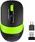 Фото-3 Беспроводная мышь A4Tech Fstyler FG10CS Air Sports Green с комплектом адаптеров, вид сверху; на фото рядом с мышью лежат USB-ресивер и переходник USB Type-C, корпус чёрный с зелёной вставкой; изображение показывает вариант подключения и комплект для страницы товара.