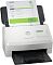 Фото-2 Сканер HP ScanJet Enterprise Flow 5000 s5, вид спереди под углом: вставлен лист в лоток подачи, виден экран и кнопки справа, нижний лоток раскрыт, предметное фото демонстрирует компоновку сканера для страницы товара.