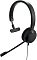 Фото-1 Наушники Jabra Evolve 20 USB Type-C, общий вид спереди сбоку: чёрная проводная накладная гарнитура с тонким оголовьем, поролоновыми амбушюрами, длинной штангой микрофона и красным кольцом на чашке; фото показывает внешний вид модели на странице товара.