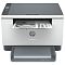 Фото-3 МФУ HP LaserJet M236dw (9YF95A), фронтальный вид: логотип HP по центру, узкая световая индикация на передней панели, лист в выходном слоте, выдвижной лоток снизу; белый корпус и серая крышка — показывает внешний вид передней панели для карточки товара.