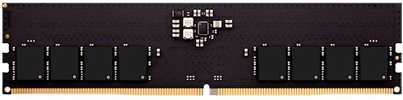Фото-1 Модуль памяти AMD Entertainment Series Black Gaming 16 ГБ DIMM DDR5, модель R5516G4800U1S-U; фронтальный вид на чёрную плату без радиатора, с одинаковыми группами микросхем по краям, центральной зоной контроллера и контактной гребёнкой снизу; изображение важно для визуального сопоставления товара на странице памяти.