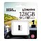 Фото-2 Карта памяти Kingston High Endurance microSDXC 128GB, фронтальный вид упаковки с окном; на подложке изображение дороги и видеорегистратора, microSD‑карта видна в прозрачном блистере; демонстрирует, как выглядит товар в упаковке.