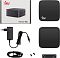 Фото-12 Неттоп iRU 110JLCN Mini PC 2152163, фронтальный крупный план; на фото видны круглая кнопка питания, два синих USB-порта, один чёрный USB-порт и декоративная световая полоска по верхнему краю чёрного корпуса; изображение помогает рассмотреть переднюю панель и фронтальные интерфейсы на странице товара.