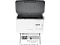 Фото-2 Документный сканер HP ScanJet Enterprise Flow 7000 s3, вид сверху спереди, поднятый автоподатчик и панель управления справа, лист выходит в нижний лоток.