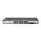 Фото-1 Коммутатор SNR S2989G-24TX-2AC, фронтальный вид: 24 порта RJ45, справа дополнительные сервисные и uplink-порты, консольный порт и USB; чёрный корпус формата 1U на белом фоне для страницы товара, чтобы показать набор интерфейсов на лицевой панели.