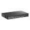 Фото-4 Коммутатор D-Link DXS-1210-10TS, вид спереди под углом справа на светлом фоне; показаны восемь медных портов, два SFP+ слота, передняя вентиляционная перфорация и левая боковая решётка, корпус металлический чёрный; изображение дополняет страницу товара ракурсом с другой стороны корпуса.