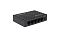 Фото-5 Коммутатор ORIGO OS2105/A2A, фронтальный ракурс под углом. Видны 5 портов RJ-45, вход питания 5V на левой стороне панели и скошенные грани чёрного корпуса. Такой ракурс помогает оценить форму корпуса и расположение разъёмов на странице товара.