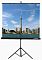 Фото-3 Экран на штативе Lumien Eco View LEV-100105, фронтальный вид крупнее: видны чёрные планки, верхний натяжной элемент и тренога, на нижней планке логотип; фото на белом фоне помогает оценить раму и стойку при выборе на странице товара.