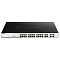 Фото-3 Коммутатор D-Link DGS-1210-28MP, фронтальный вид. На фото широкий чёрный корпус, 24 порта RJ-45 в двух группах, справа дополнительные uplink-порты и индикаторы на передней панели. Изображение помогает оценить число и расположение сетевых интерфейсов в карточке товара.