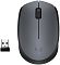 Фото-7 Мышь Logitech M170 беспроводная, серый цвет, вид сверху с USB-ресивером. Видны серая верхняя панель, колесо прокрутки, логотип Logi и отдельный компактный приёмник слева от мыши. Это важно для страницы товара, потому что показывает комплект поставки и внешний вид мыши сверху.