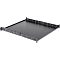 Фото-2 Металлическая полка Lanmaster TWT-RACK2-S4-ADJ-45, вид изнутри под углом; чёрная площадка с бортами, видны ряды крепёжных отверстий/винтов на задней планке и боковые элементы; помогает оценить монтаж и регулировочные узлы полки.